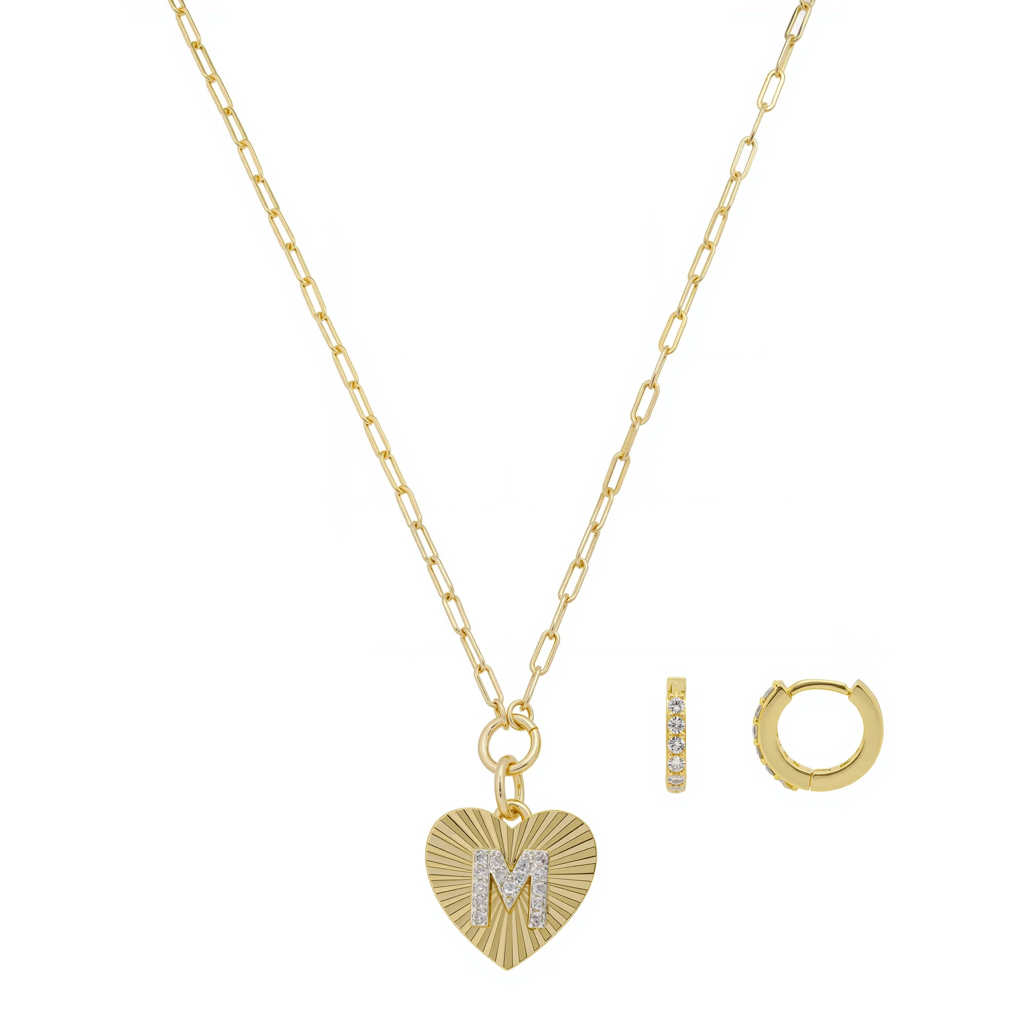 Believe by Brilliance Women's 14Kt Gold Flash Plated Cubic Zirconia Initial M Heart Pendant Neckl... | Walmart (US)
