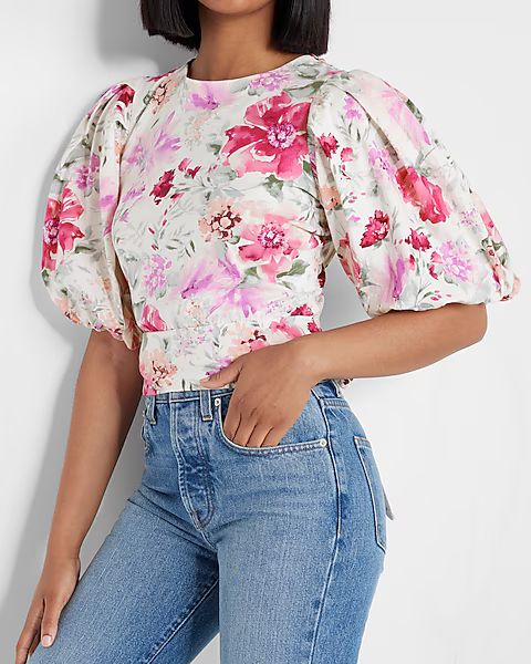 Floral Puff Sleeve Tie Back Top | Express