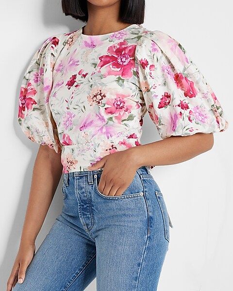 Floral Puff Sleeve Tie Back Top | Express