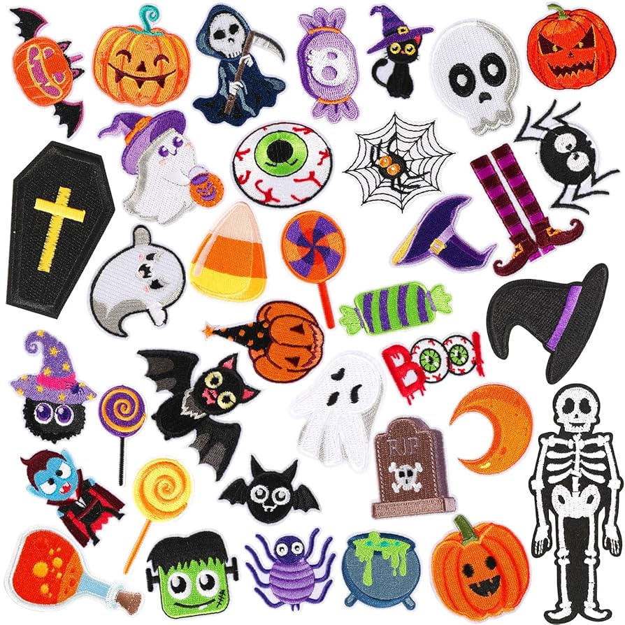 36pcs Halloween Autumn Iron on Patches Halloween Embroidered Sew Applique Repair Patch Cute Skull... | Amazon (US)