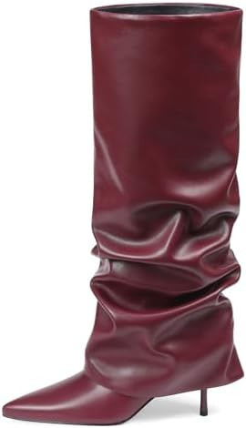 Womens Knee High Boots, Fold Over Shark Boots Stiletto Heels Slouchy Long Boot Pointed Toe Thigh ... | Amazon (US)
