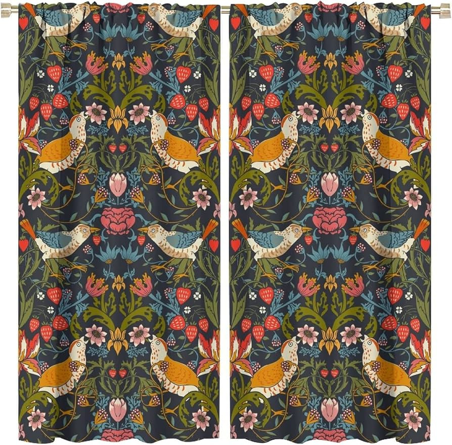 William Morris Retro Curtain Boho Bird Floral Vintage Patterned Decor Window Treatment for Living... | Amazon (US)