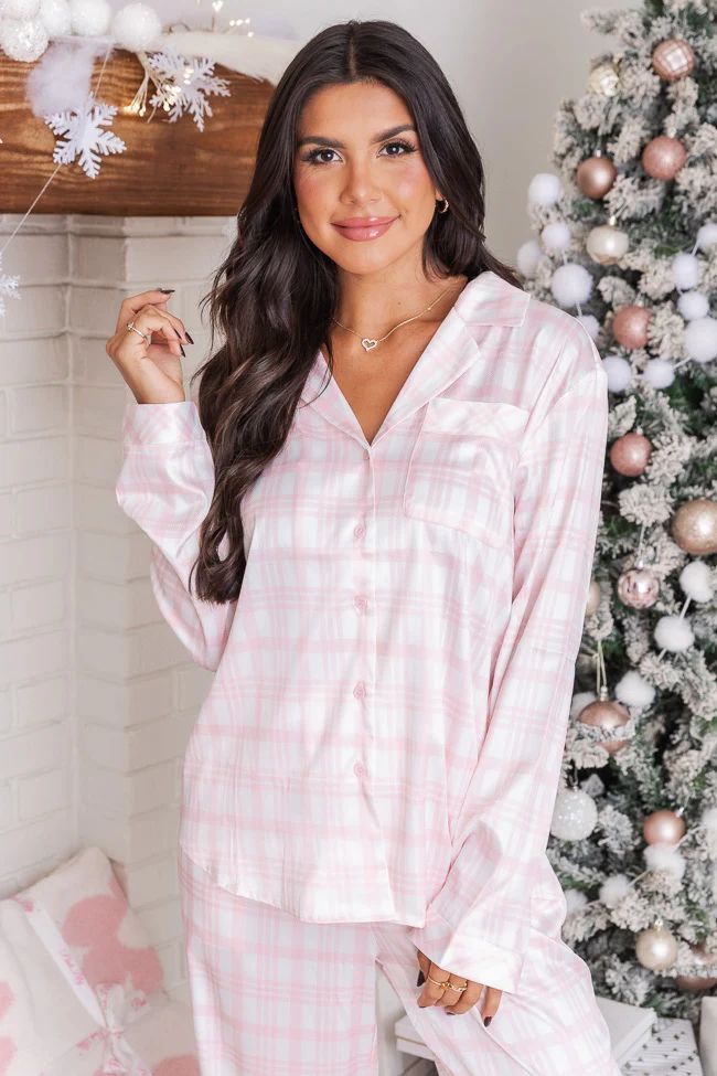 Best Wishes Pink Plaid Satin Pajama Top | Pink Lily