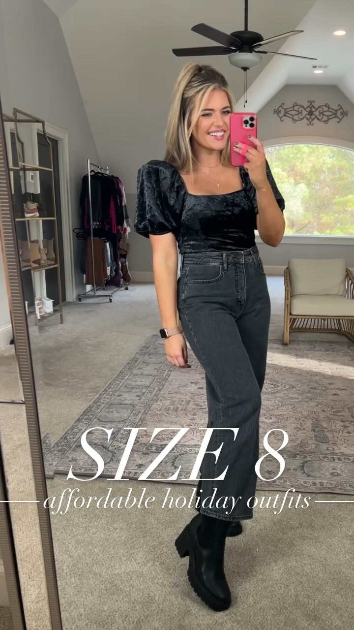 Grey sweater bodysuit tts - M 
Light wide leg jeans - sized up 1 to 10S
Black boots TTS 
Sequin skirt tts - M 
Black sweater tts - m 
Grey sweatpants tts - M 
White long sleeve tee tts - M
Glitter sneakers TTS
Raspberry velvet dress - TTS - M 
Plaid blazer TTS - M 
Grey turtleneck tts - M 
Jeans tts - 8 short 
Black velvet top - TTS - M 
Black wide leg jeans sized up 1 to 10S
Grey sweater TTS - M 


#LTKsalealert #LTKHoliday #LTKunder50