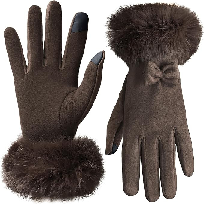 Vagasi Women Touch Screen Gloves, Fleece Lined Winter Gloves for Ladies, Thermal Suede Gloves Fur... | Amazon (US)