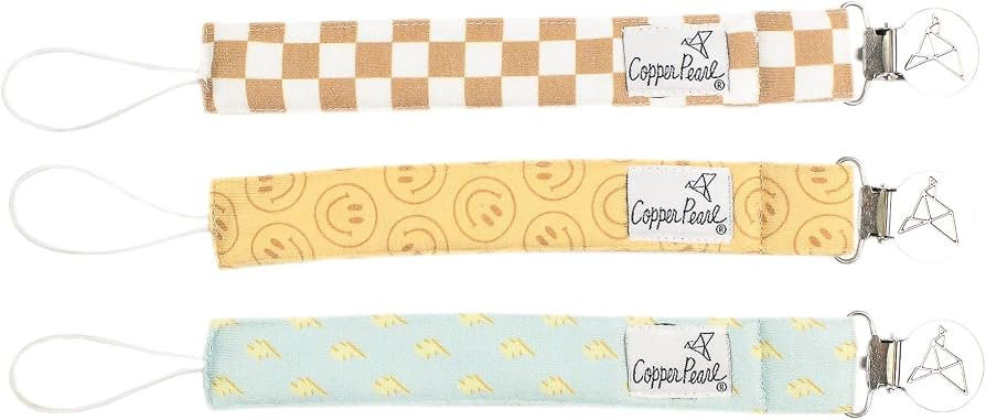 Copper Pearl 3-Pack Pacifier Holders: Premium Knit Binky Clips for Baby Girls and Boys - Stylish ... | Amazon (US)
