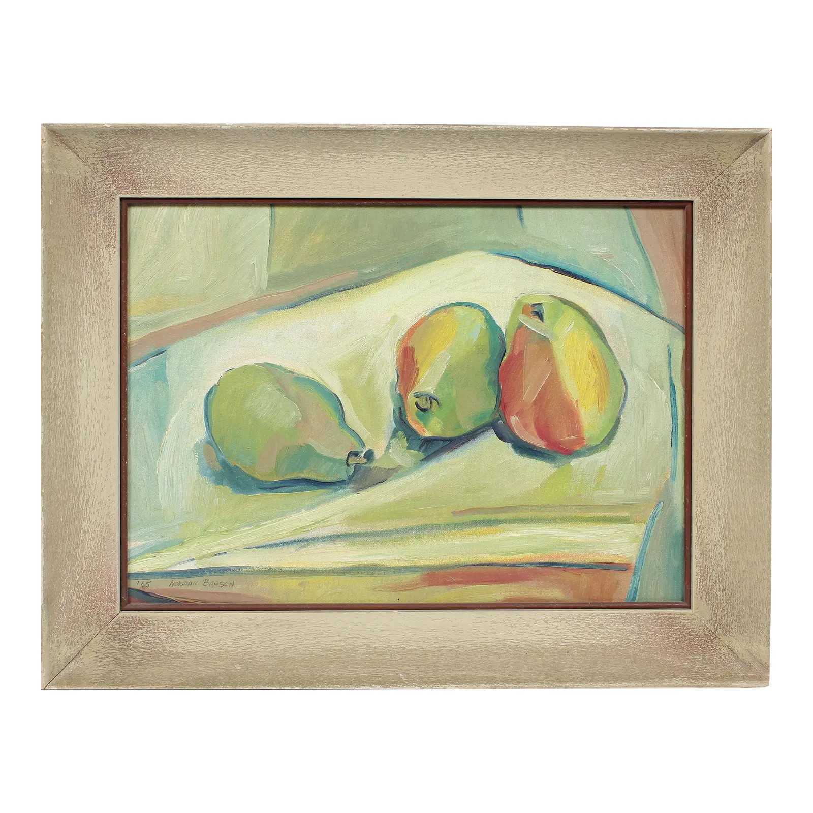Norman Baasch Antique American Modernist Cubist Fruit Still Life Signed Texas Oil Painting, 1965 | Chairish