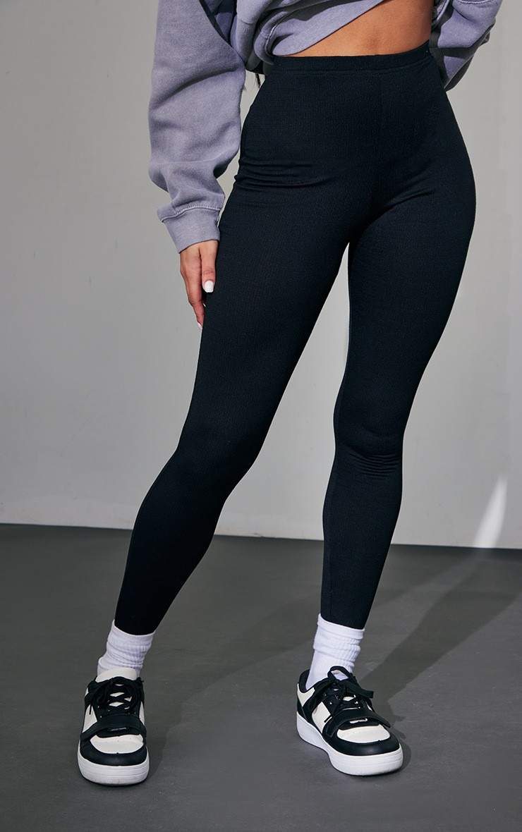 Black Sculpt Rib Leggings | PrettyLittleThing UK