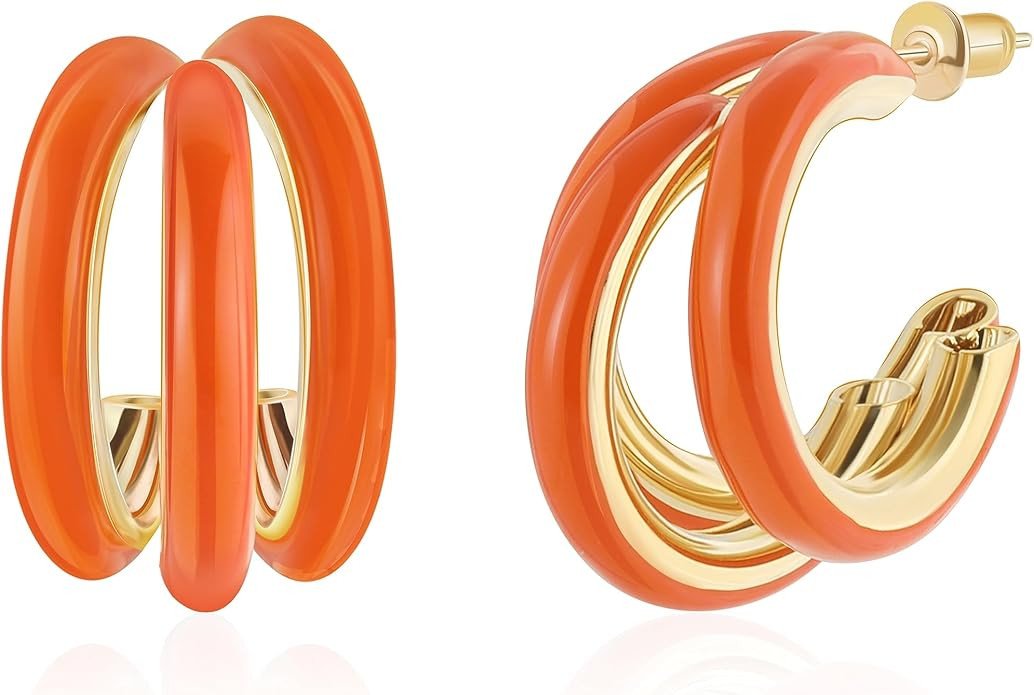 Gold Chunky Triple Hoop Earrings, Thick Three Open Hoop Earrings for Women Trendy Jewelry Gifts | Amazon (US)