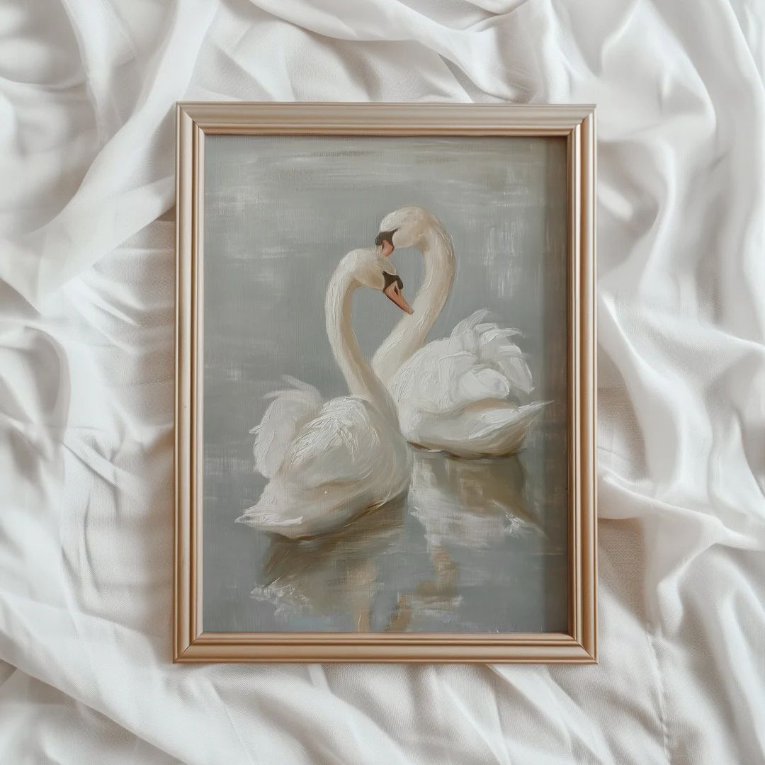 Swan Art Print Vintage PRINTABLE Wall Art Pastel Farmhouse Nursery Painting Antique Swan Wall Art... | Etsy (US)