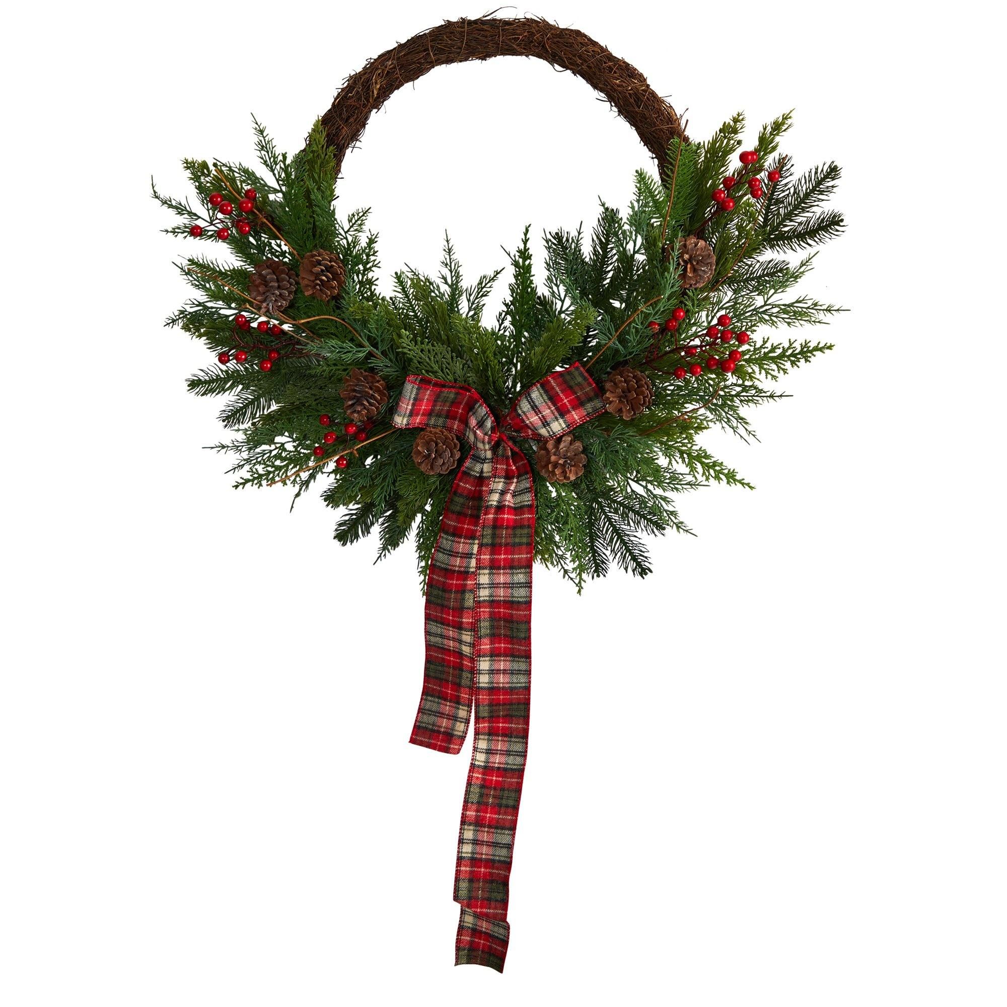 28” Pine and Pinecone Artificial Christmas Wreath with Decorative Bow | Nearly Natural