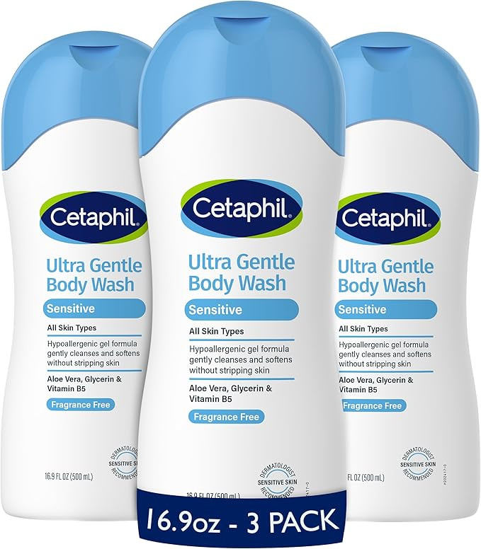 Cetaphil Ultra Gentle Body Wash, For Dry to Normal, Sensitive Skin, 16.9oz Pack of 3, Aloe Vera, ... | Amazon (US)
