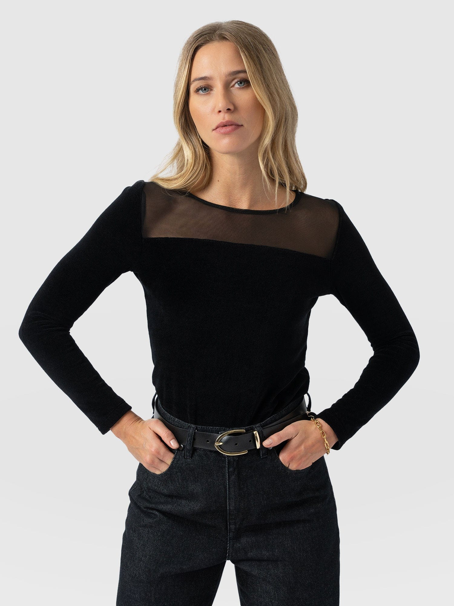 Storm Mesh Long Sleeve Tee - Black Velvet | Saint + Sofia