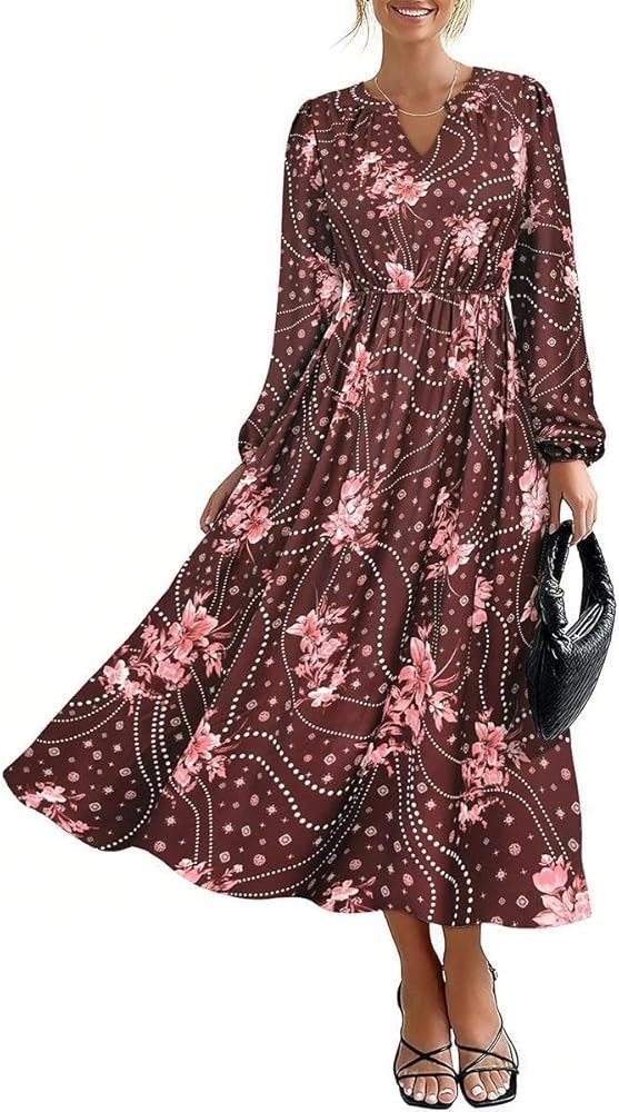 TIYOMI Womens Plus Size Dresses Fall Long Sleeve Maxi Dresses V Neck Floral Spring Dress with Poc... | Amazon (US)