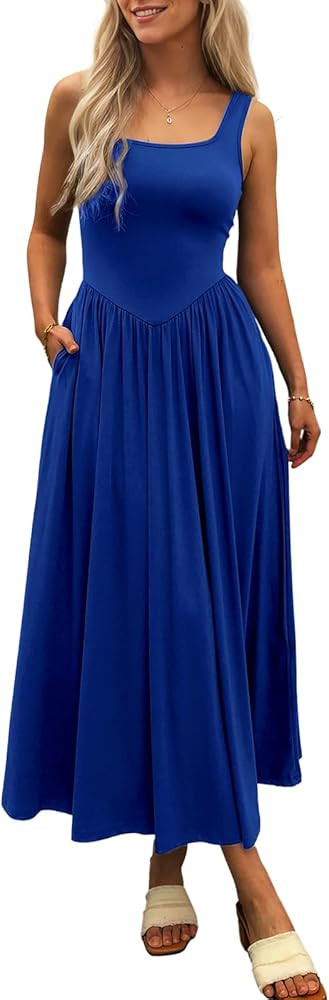 Mieazom Women's Summer Maxi Dress 2026 - Sleeveless Square Neck Casual Beach Sundress with Pocket... | Amazon (US)