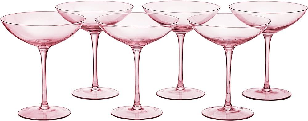 The Wine Savant Colored Vintage Glass Coupes 12oz Valentines Day Colorful Cocktail, Martini & Cha... | Amazon (US)
