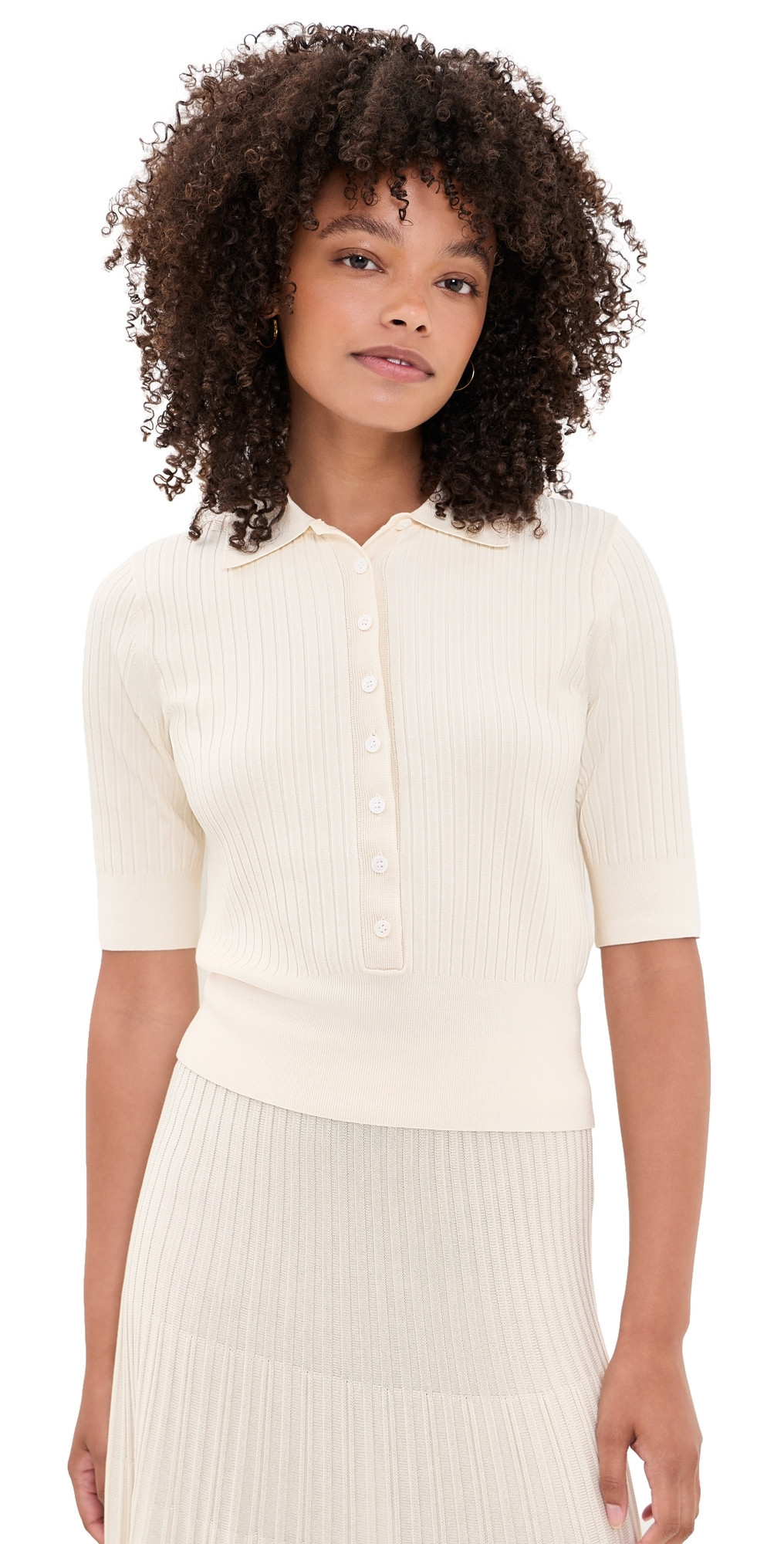 TWP Short Sleeve Polo Sweater Ivory M | Shopbop