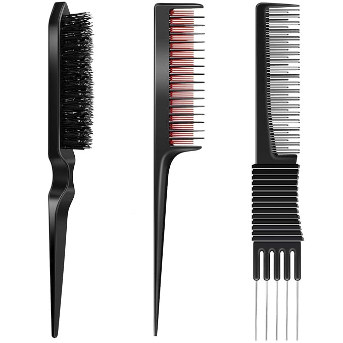 3 Pieces Pick Teasing Combs Hair Brush Set Includes Black Carbon Lift with Metal Prong, Triple Pi... | Amazon (US)