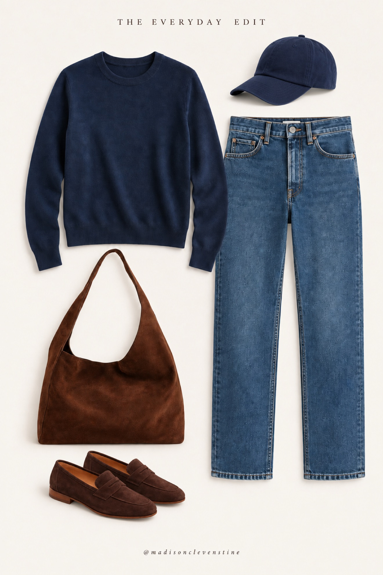 A classic fall uniform: a navy crewneck sweater, timeless straight-leg jeans, and rich brown suede. Effortless and elegant for every day. Comment SHOP for outfit details. #ltkstyle #falloutfits #classicstyle 

 #LTKootd #LTKSeasonal