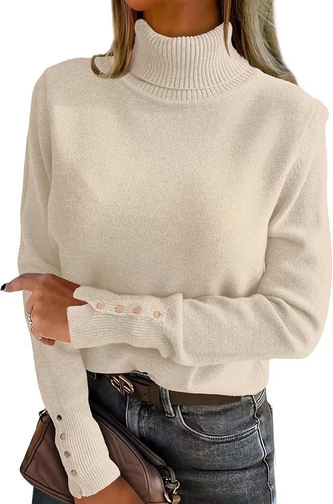 ANRABESS Turtleneck Sweaters for Women Long Sleeve Dressy Casual Soft Knitted Button Pullover Top... | Amazon (US)