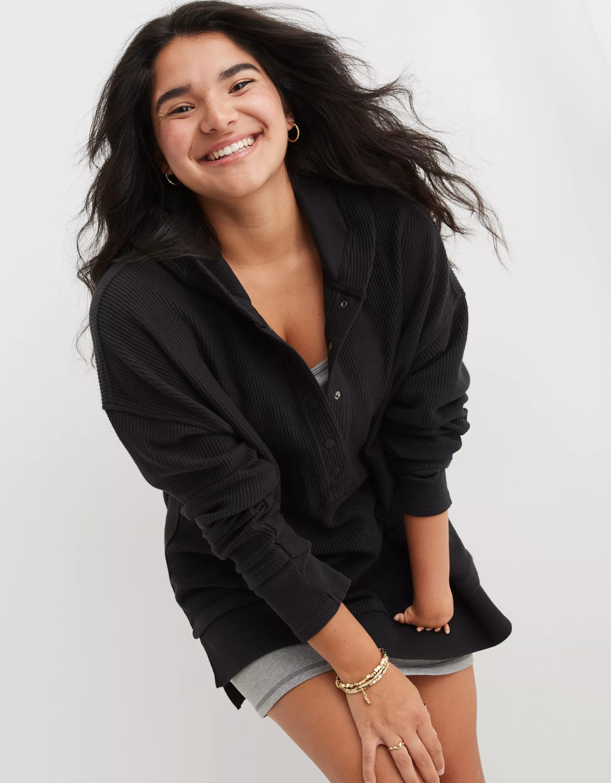 Aerie Textured Henley Hoodie | Aerie