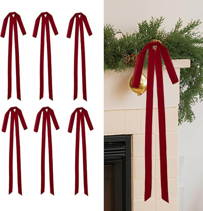 Velvet Ornaments Christmas Tree Bows - 6 Pcs Red Christmas Bows for Gift Wrapping Crafts 15 x 23 ... | Amazon (US)