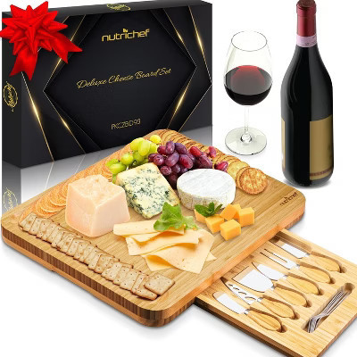 NutriChef Bamboo Food Serving & Food Slicer Platter - Cheese Board Presentation Set | Target