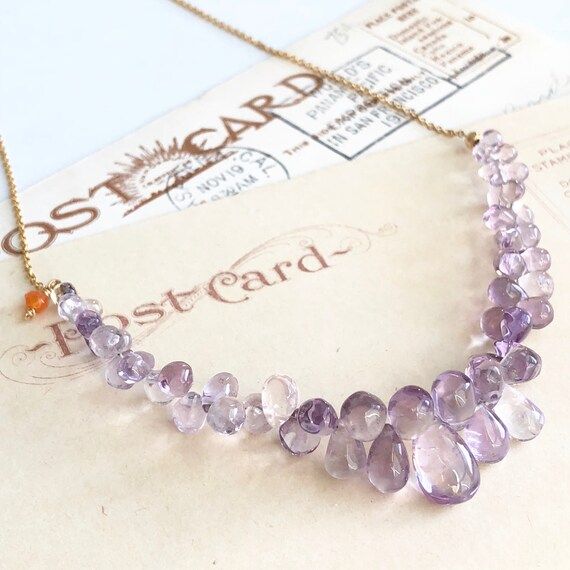 ᑭᑌᖇᑭᒪE ᖴᗩᑎTᗩᔕY! Cluster Amethyst Necklace in Gold, February Birthstone, Romantic Purple, Birthstone  | Etsy (US)