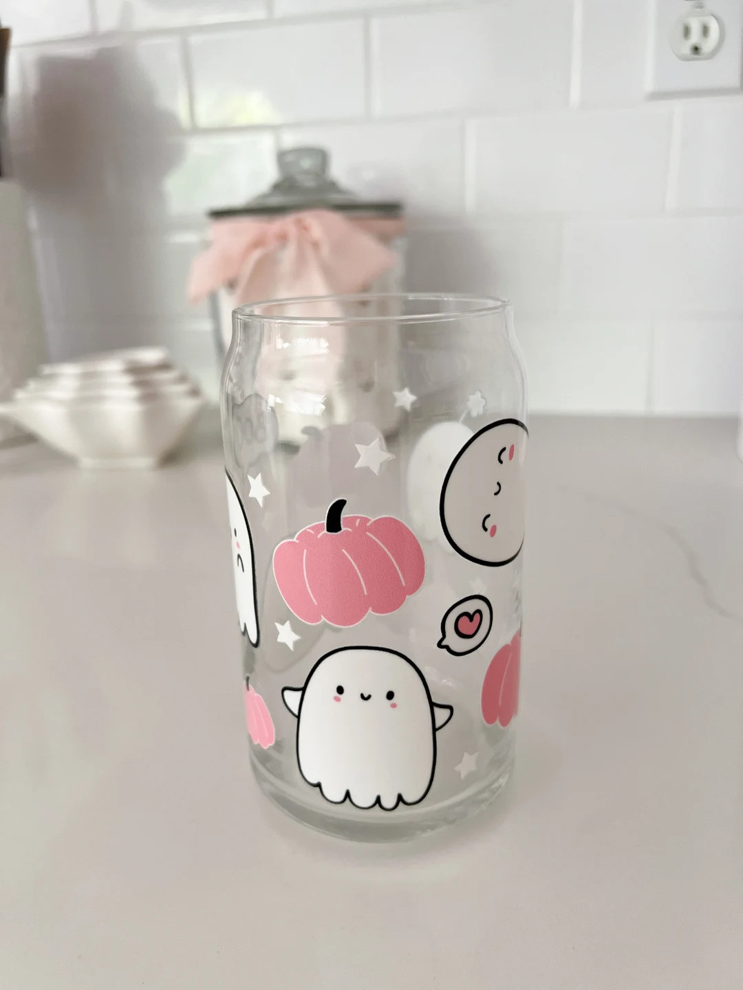 Cute Ghosts With Pink Pumpkins Glass Can UV DTF Transfer - Etsy | Etsy (US)