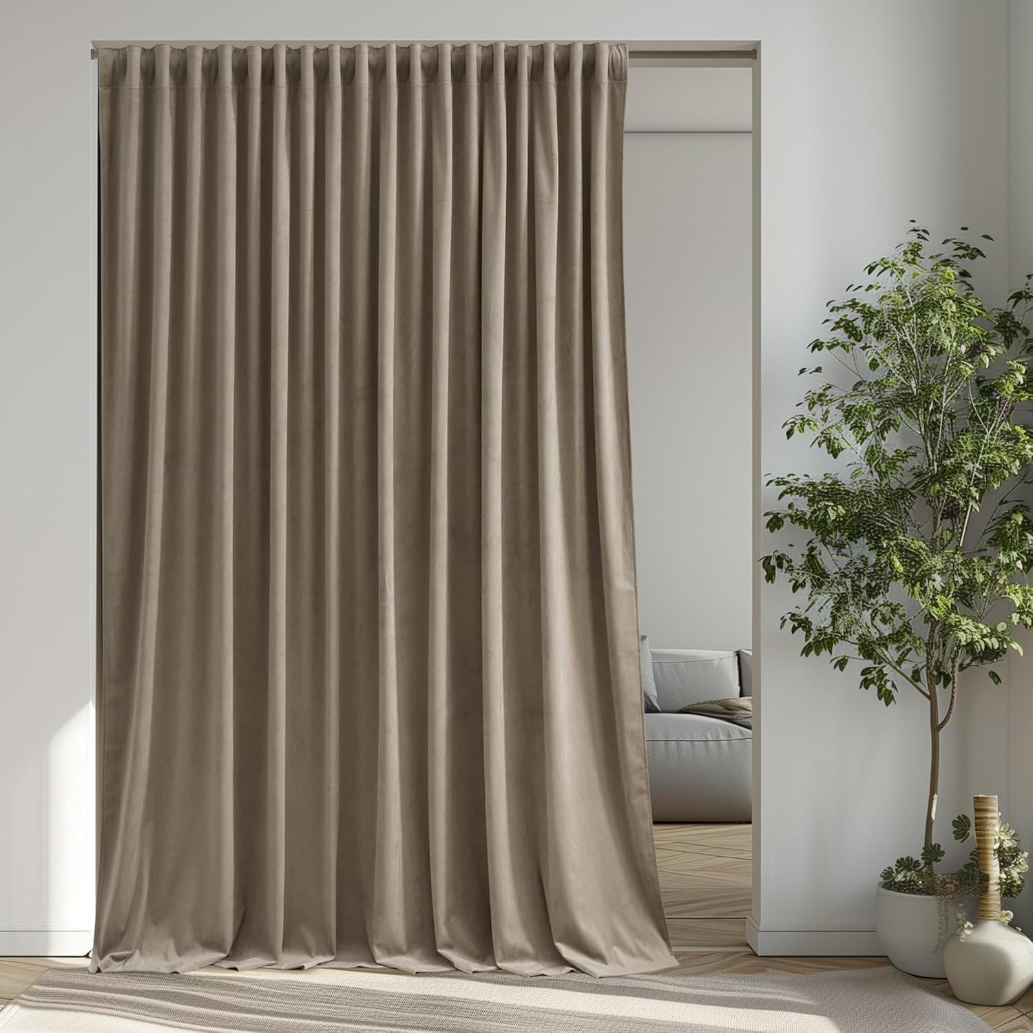 StangH Back Tab Camel Beige Curtains 108 inches Long, Extra Wide Soft Velvet Thermal Insulated Pr... | Amazon (US)