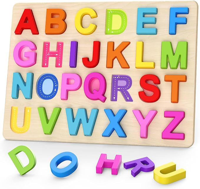 Alphabet Puzzles, Wooden Puzzles for Toddlers, ABC Shape Puzzles for Kids, Preschool Learning Act... | Amazon (US)
