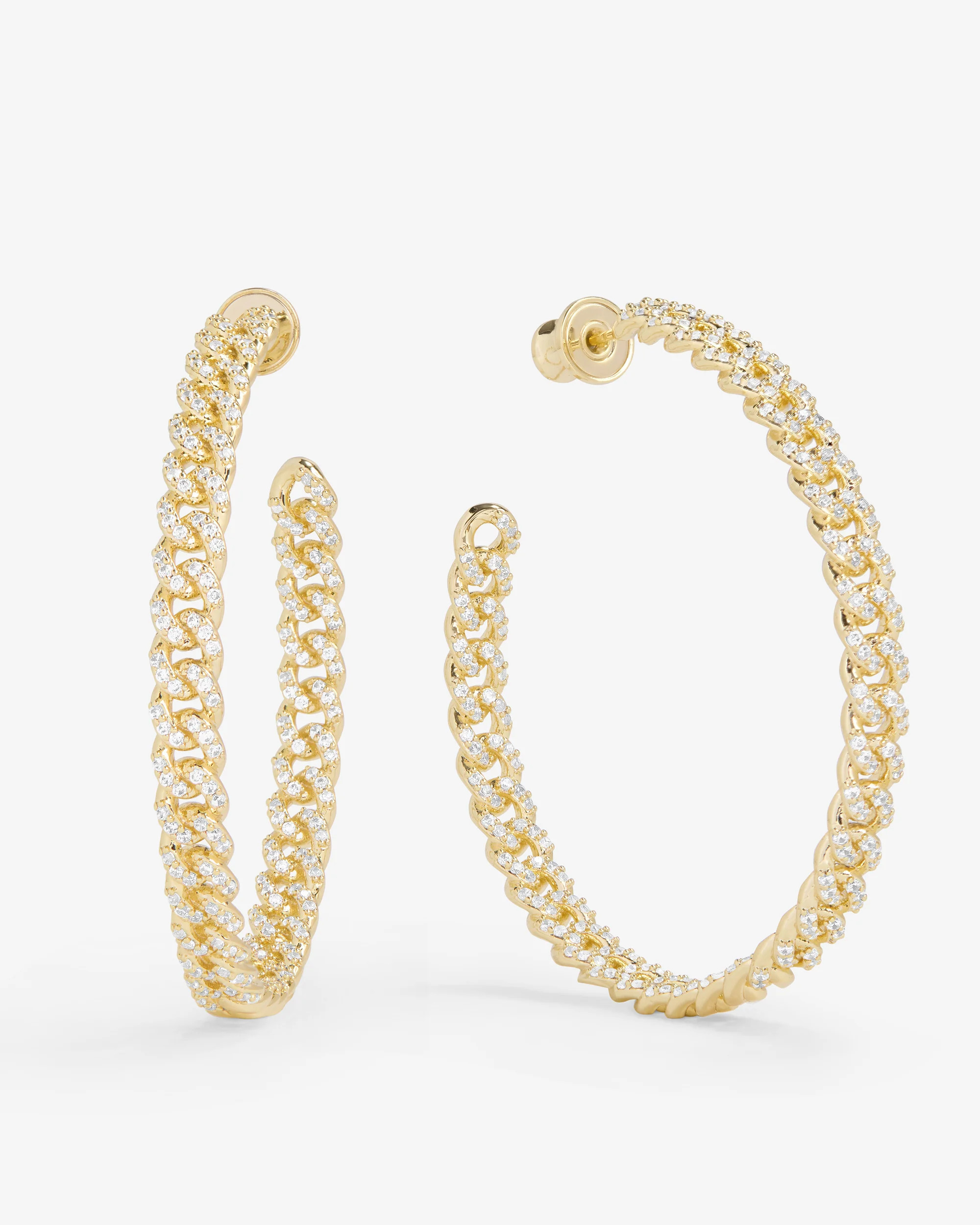 Pavé Julian Chain Hoops 2" - Gold|White Diamondettes | Melinda Maria Jewelry