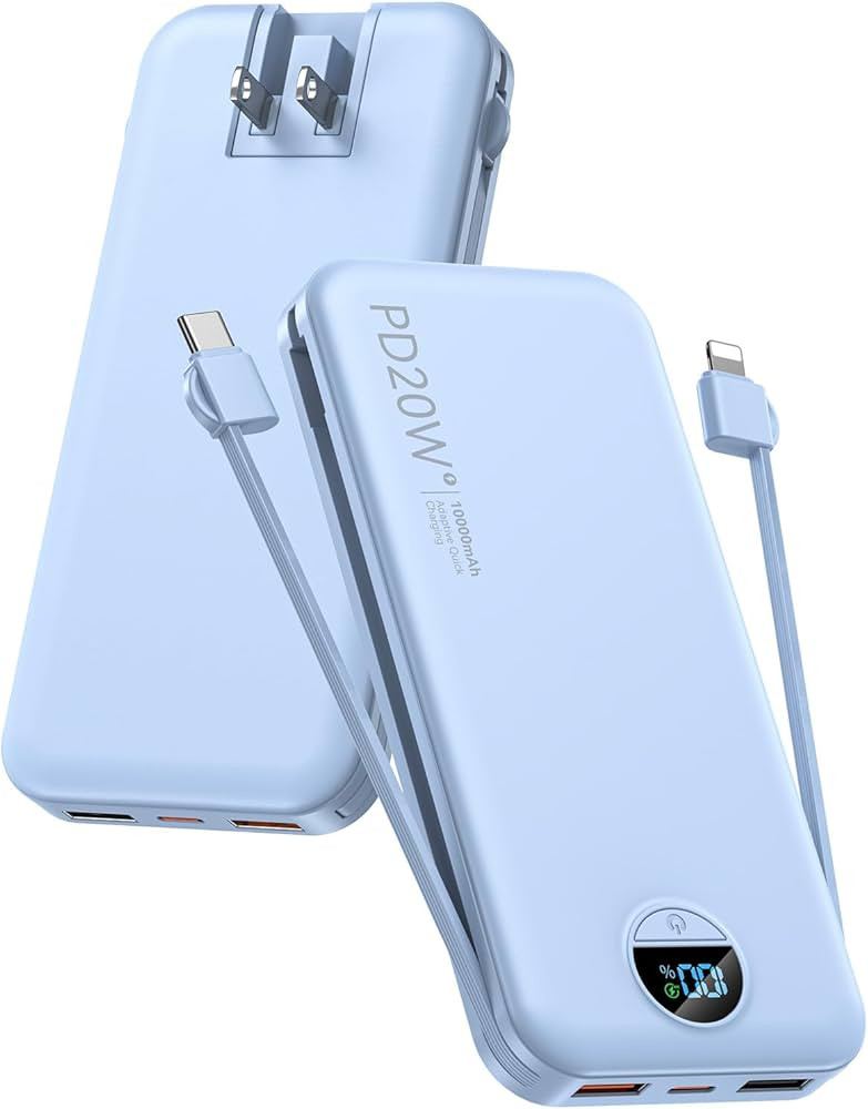 Portable Charger with Built-in Cables and Wall Plug, 10000mAh PD20W USB C Power Bank Fast Chargin... | Amazon (US)