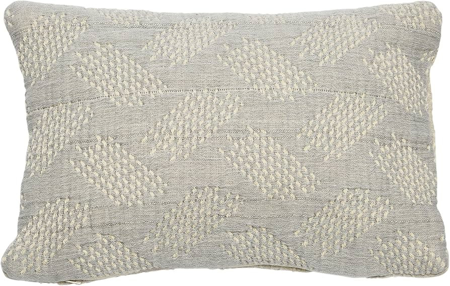 Creative Co-Op Woven Cotton Jacquard Lumbar Pillow, 14" L x 9" W x 2" H, Greige | Amazon (US)