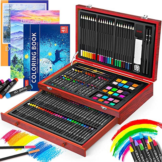 iBayam Art Supplies, 150-Pack Deluxe Wooden Art Set Crafts Drawing Painting Kit with 1 Coloring B... | Amazon (US)