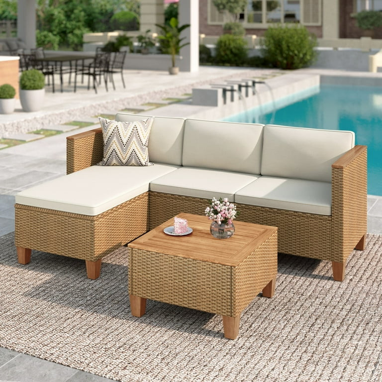 MF Studio 3-Piece Patio Furniture Conversation Set, All-Weather Wicker Outdoor Sectional Sofa Set... | Walmart (US)