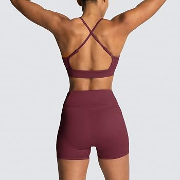 IWEMEK Women's Workout Sets 2 Piece Yoga Outfits High Waisted Biker Shorts and Cross Back Sports ... | Amazon (US)