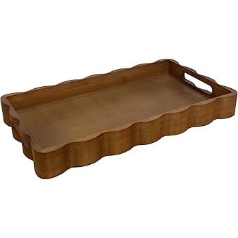 JUIOETURPine Wood Decorative Tray with Handle Rectangular Wooden Serving Tray for Breakfast in Be... | Amazon (US)