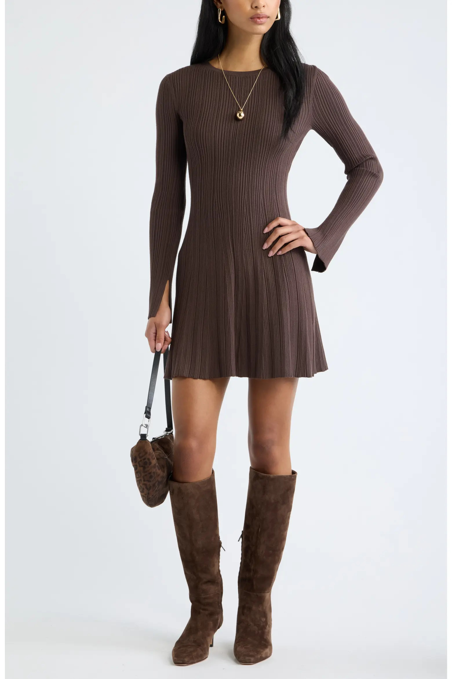 Open Edit Ribbed Long Sleeve Sweater Minidress (Women) | Nordstrom | Nordstrom