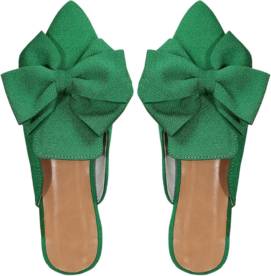 Women's Bow Mules Dressy Pointed Toe Flat Shoes Backless Loafers Slide Sandals Casual Slides Work... | Amazon (US)