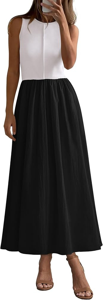 PRETTYGARDEN Women Maxi Dresses 2025 Summer Casual Sleeveless Patchwork Knit Tank Dress Flowy Bea... | Amazon (US)