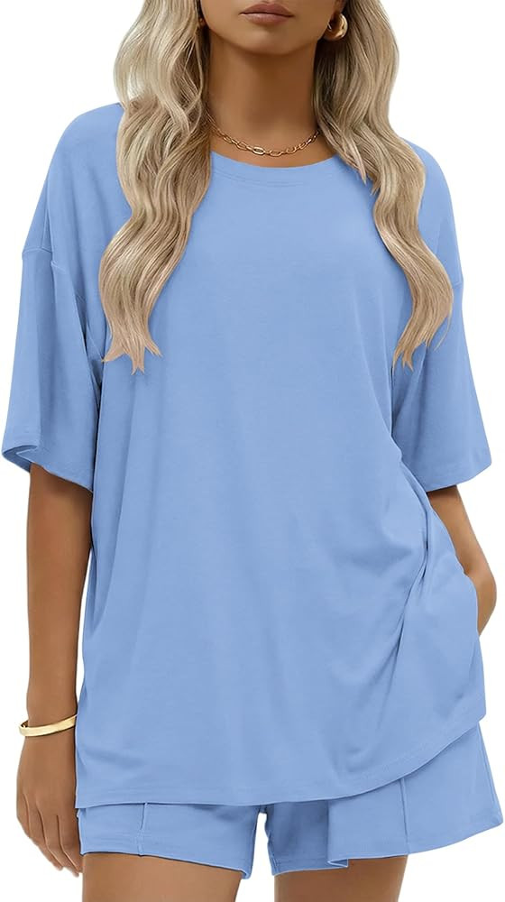 Ekouaer Womens Cotton 2 Pieces Short Sets Summer Short Sleeve Outfits Casual Matching Lounge Set ... | Amazon (US)