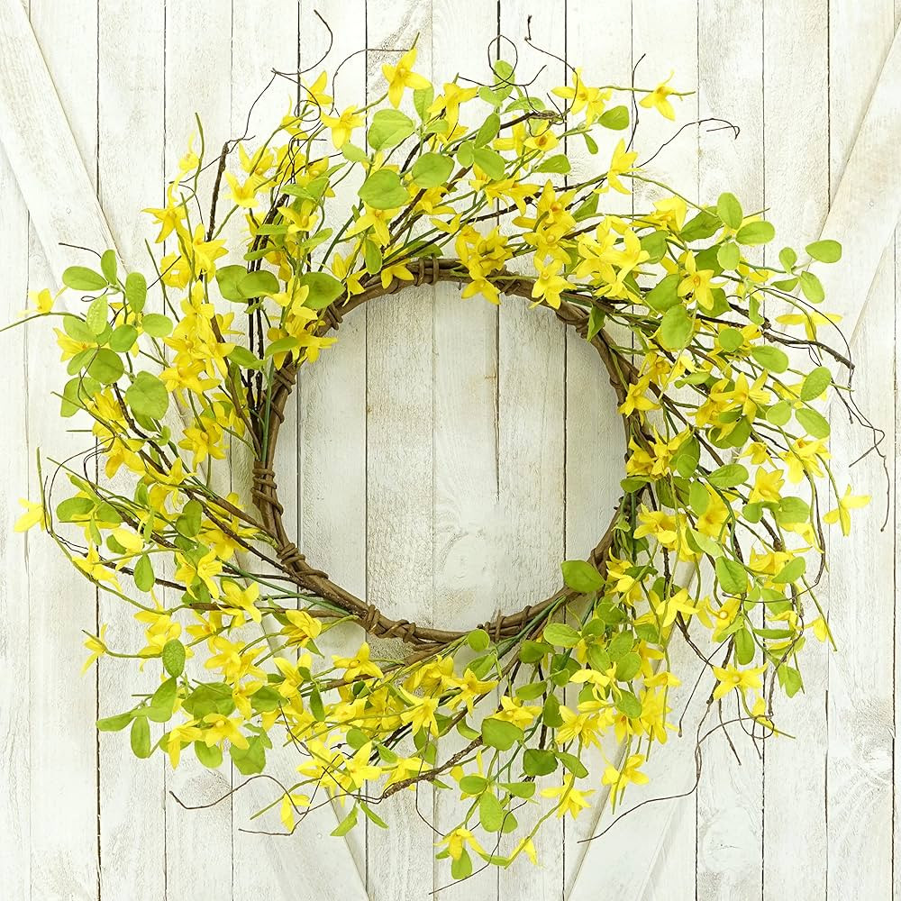 AMF0RESJ Artificial Yellow Jasmine Spring Summer Wreath,Forsythia Wreath for Front Door with Gree... | Amazon (US)
