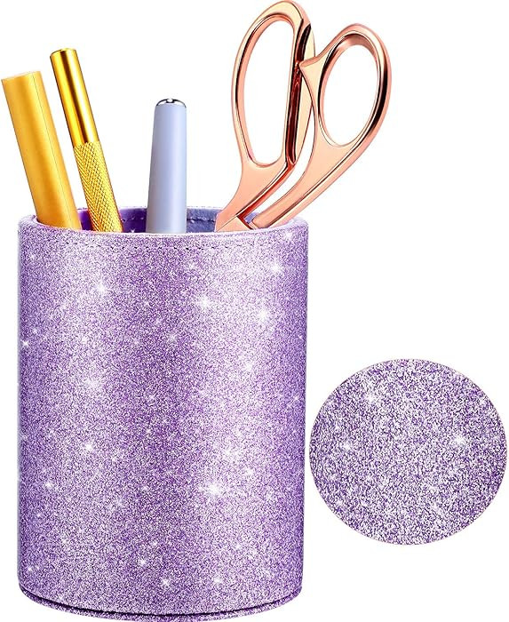 Outus PU Glitter Pen Holder Pencil Cup Shiny for Women Girls, Luxury Makeup Brush Holder Pu Leath... | Amazon (US)