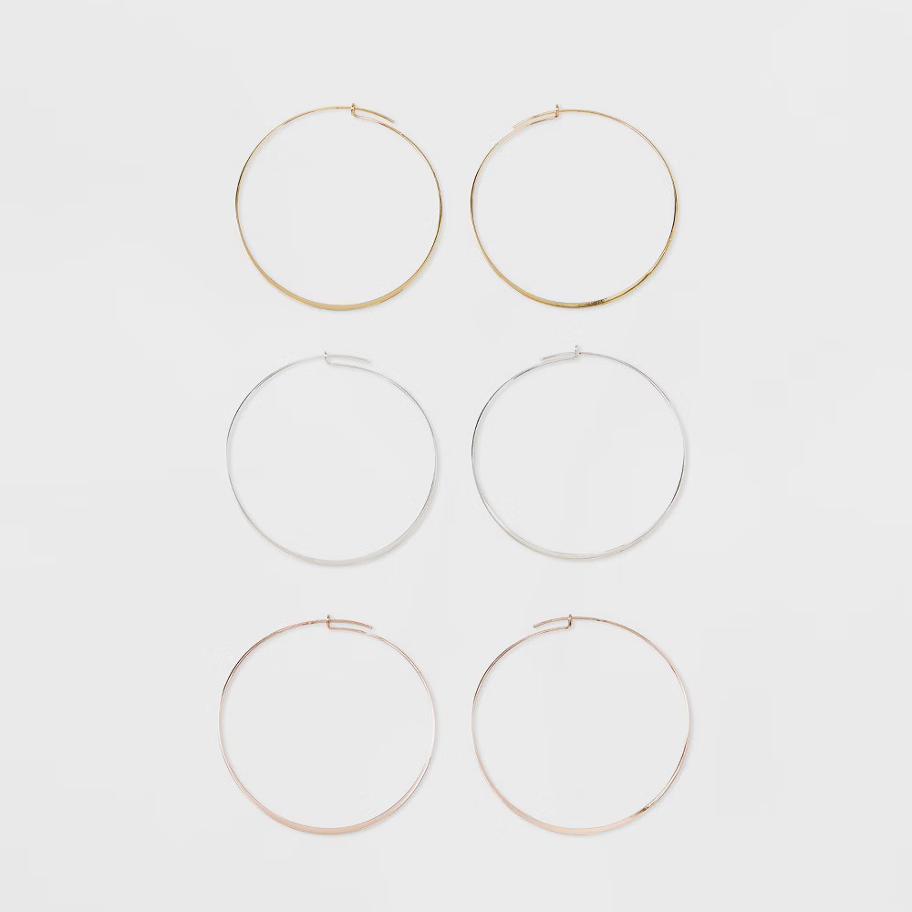 Thin Hoops Earring Set 3ct - A New Day™ | Target