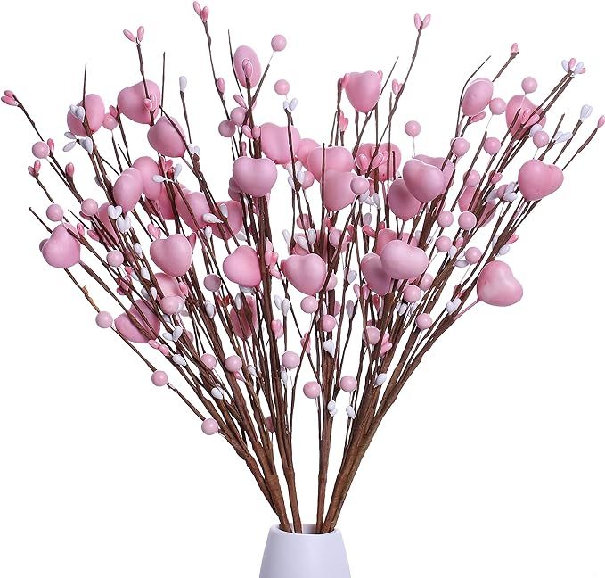 DIYFLORU Valentines Day Artificial Flowers 17 Inches Valentine Heart Flowers Heart Floral Picks f... | Amazon (US)