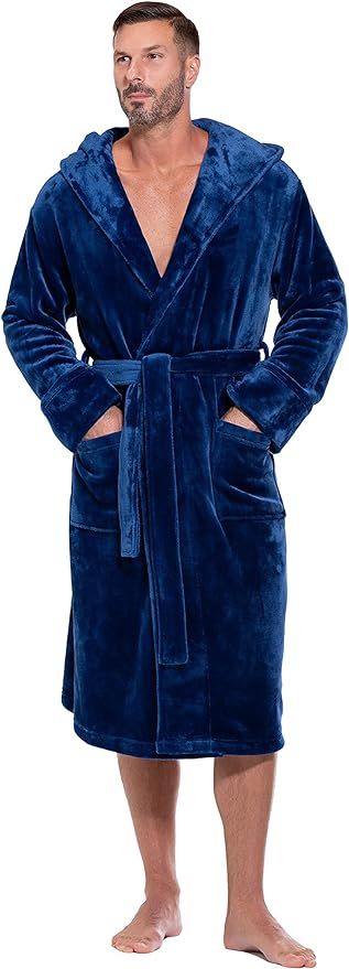 Turquaz Plush Robes For Men, Soft Fuzzy Hooded Mens Bathrobes , Long Comfy Robe For Men | Amazon (US)