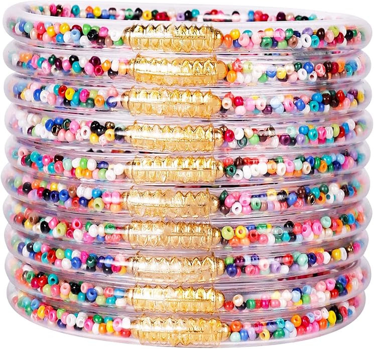 Glitter Jelly Bangle Bracelet Set - Gold Powder Lining Fashion Jewelry - Lightweight Cute Bracele... | Amazon (US)