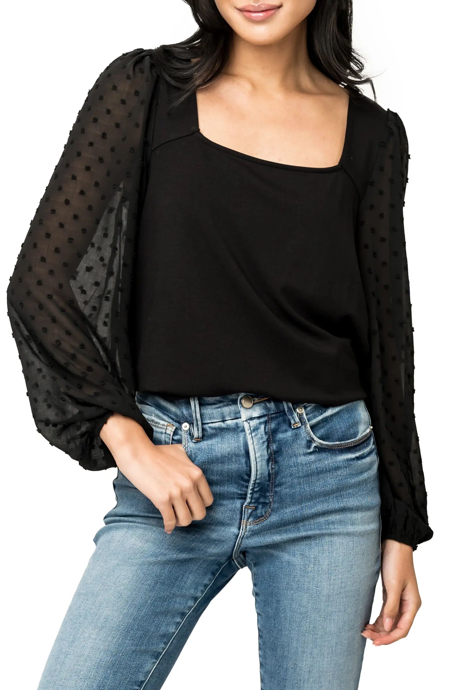 GIBSONLOOK Swiss Dot Sleeve Knit Top | Nordstrom | Nordstrom