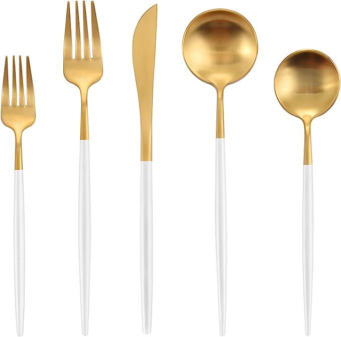 Matte White Gold Silverware Set, Oliviola 20-Piece Stainless Steel Flatware Cutlery Set Service f... | Amazon (US)